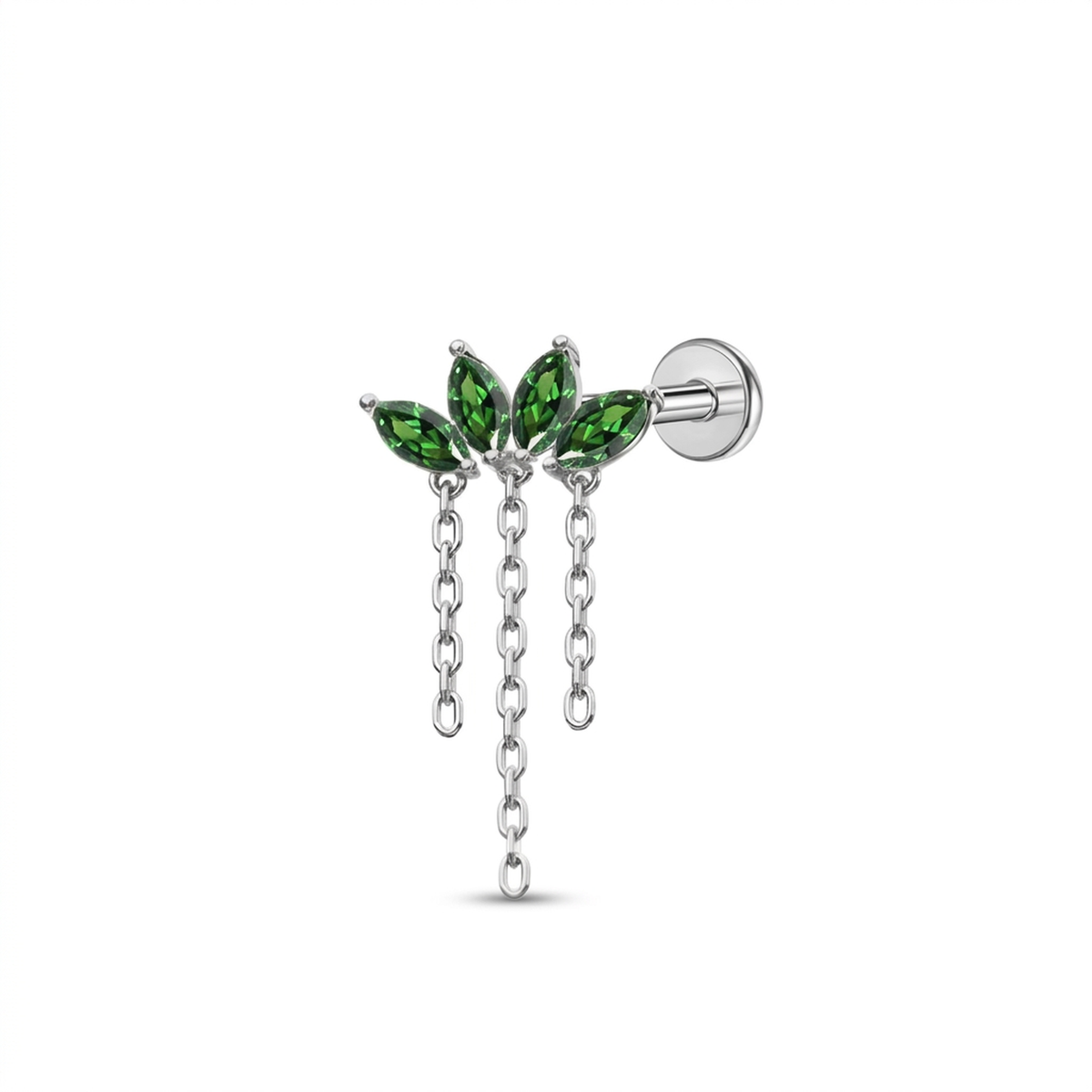 Piercing con zirconi verdi in Titanio F136- Piercing per Lobo, helix, forward helix, conch, flat, tragus