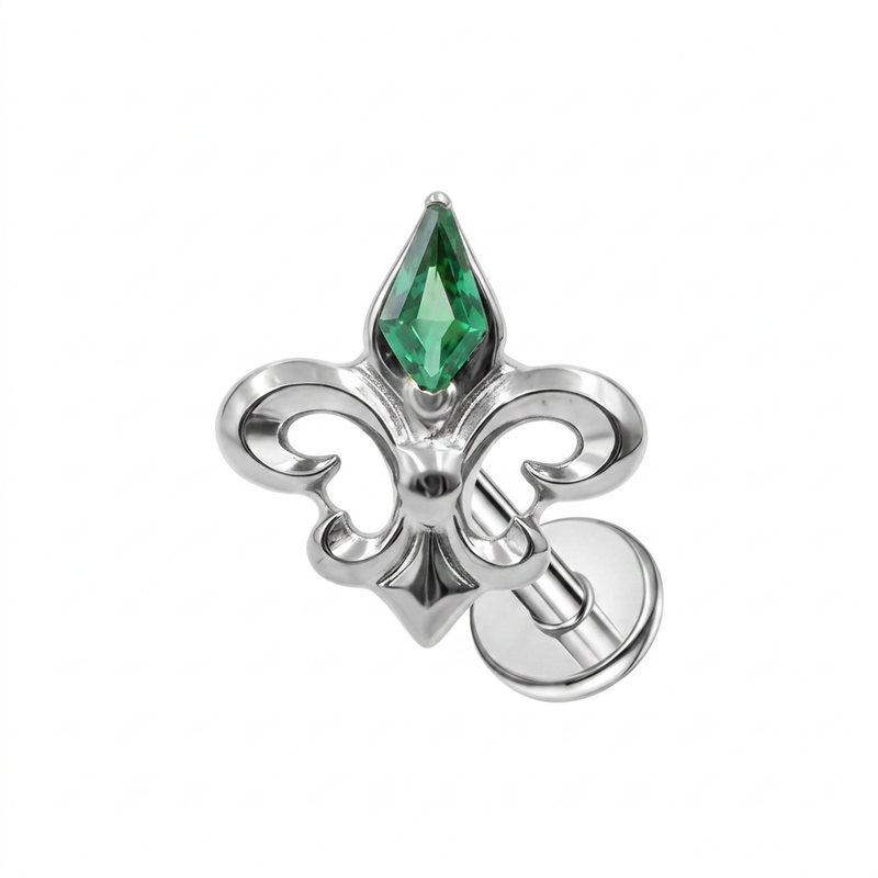 Piercing con zircone verde in Titanio F136- Piercing per Lobo, helix, forward helix, conch, flat, tragus