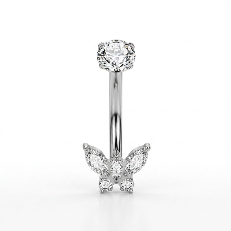 Piercing con farfallina zirconi in Titanio F136- Piercing per ombelico
