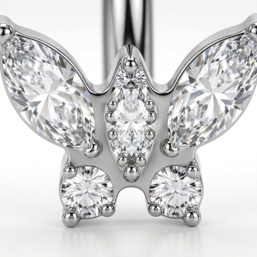 Piercing con farfallina zirconi in Titanio F136- Piercing per ombelico