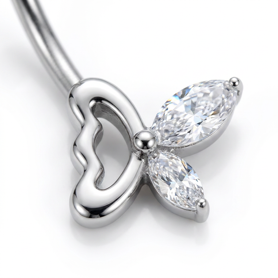 Piercing con farfalla zirconi in Titanio F136- Piercing per obelico