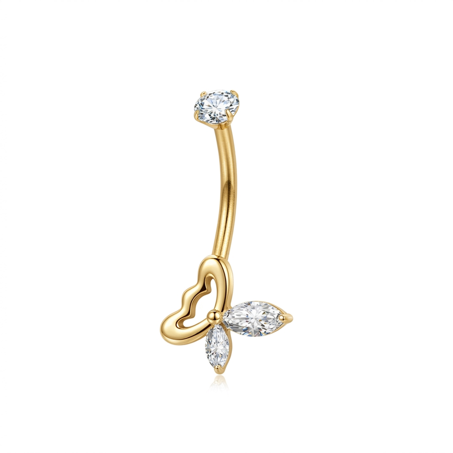 Piercing con farfalla zirconi in Titanio F136- Piercing per obelico