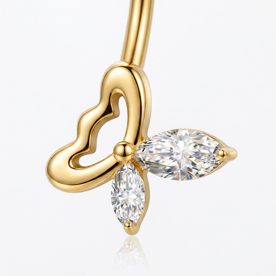 Piercing con farfalla zirconi in Titanio F136- Piercing per obelico