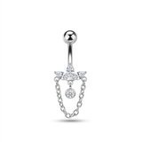 Piercing con zirconi e catenina in Titanio F136- Piercing per obelico
