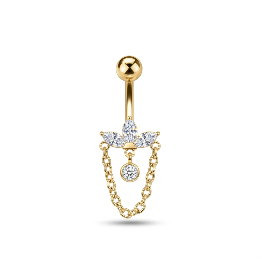 Piercing con zirconi e catenina in Titanio F136- Piercing per obelico