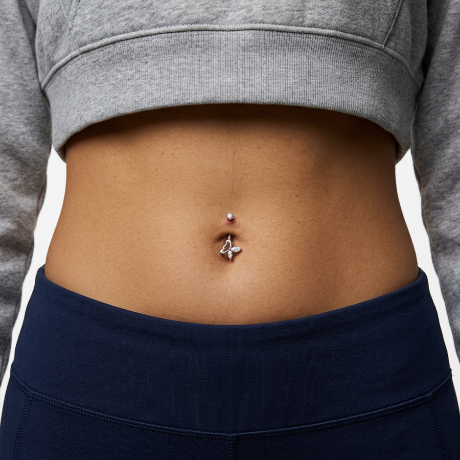 Piercing con farfalla zirconi in Titanio F136- Piercing per obelico