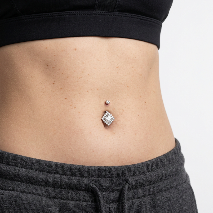 Piercing con zirconi in Titanio F136- Piercing per obelico