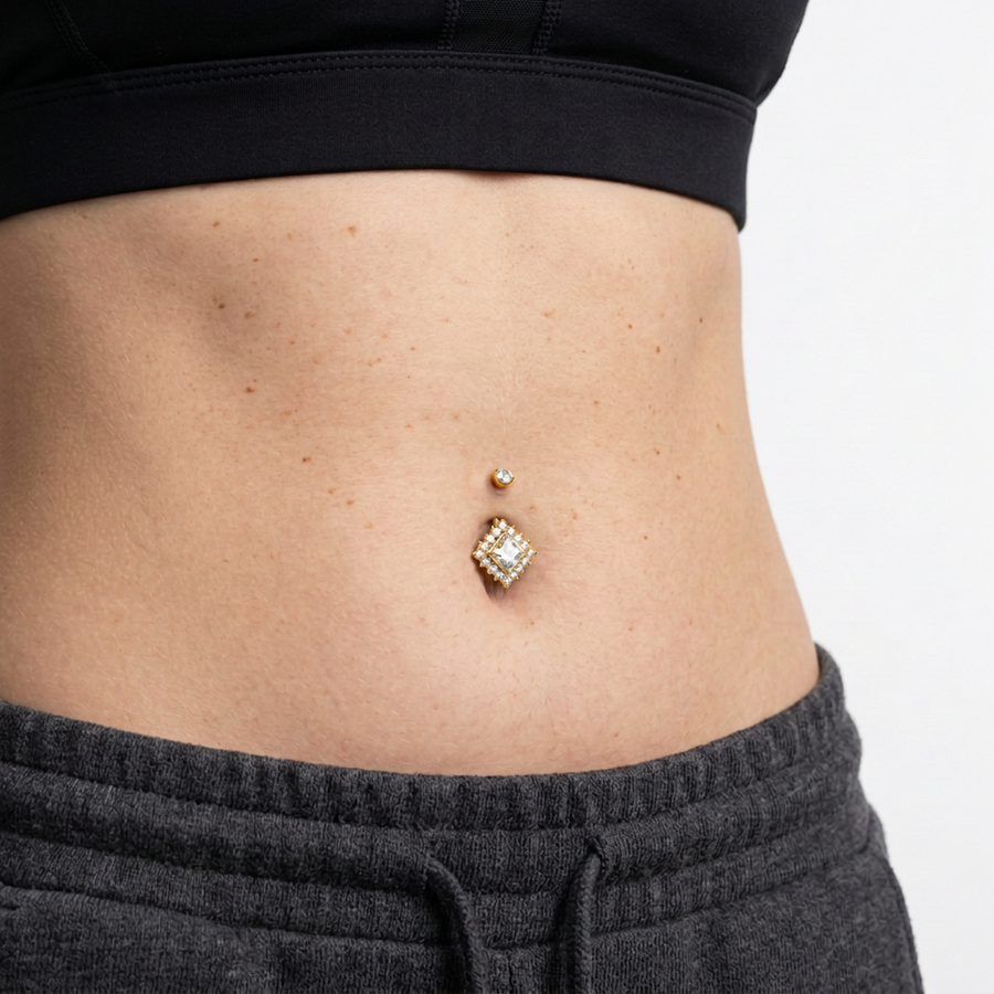 Piercing con zirconi in Titanio F136- Piercing per obelico