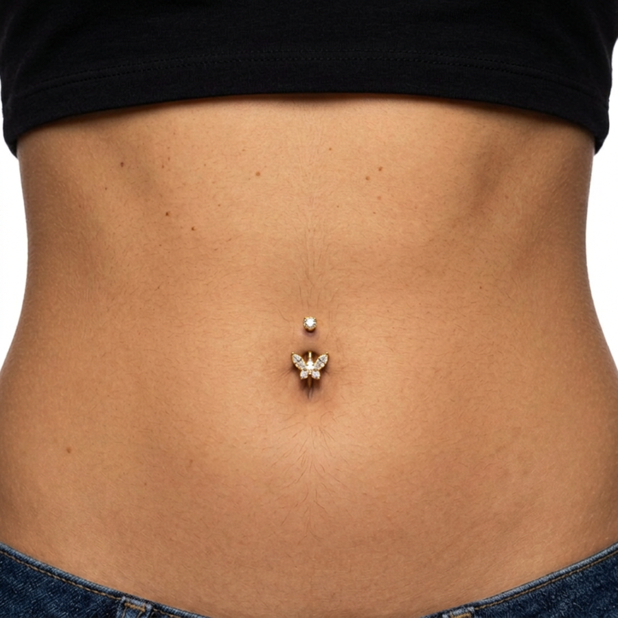 Piercing con farfallina zirconi in Titanio F136- Piercing per ombelico