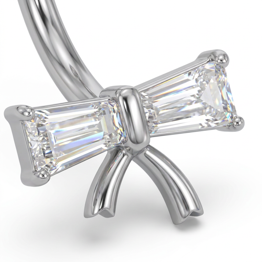 Piercing con fiocco e zirconi in Titanio F136- Piercing per obelico