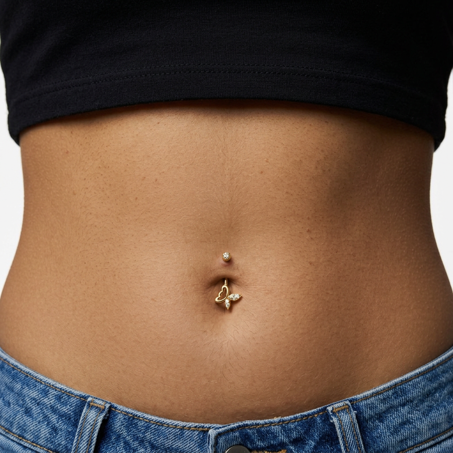 Piercing con farfalla zirconi in Titanio F136- Piercing per obelico