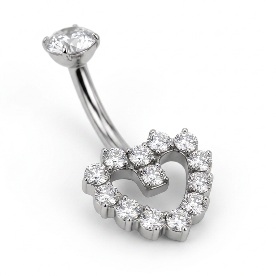 Piercing con cuore di zirconi in Titanio F136- Piercing per ombelico