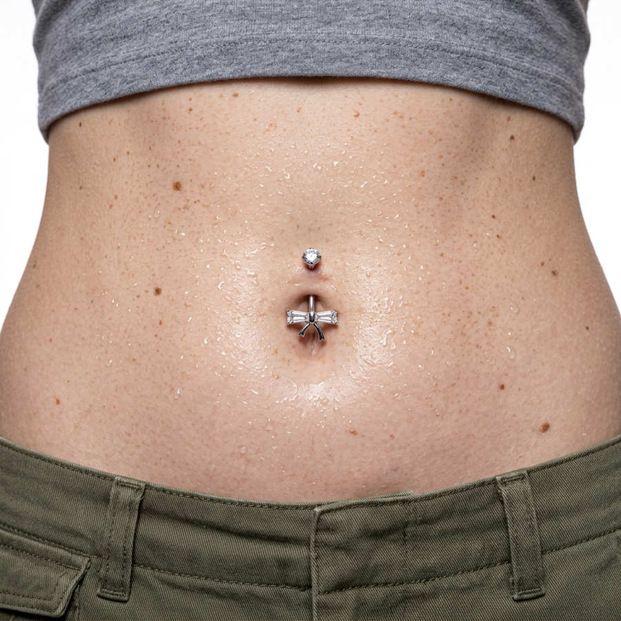 Piercing con fiocco e zirconi in Titanio F136- Piercing per obelico