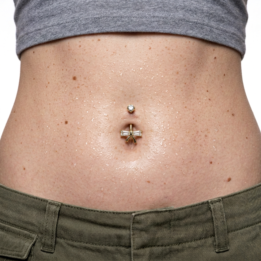 Piercing con fiocco e zirconi in Titanio F136- Piercing per obelico