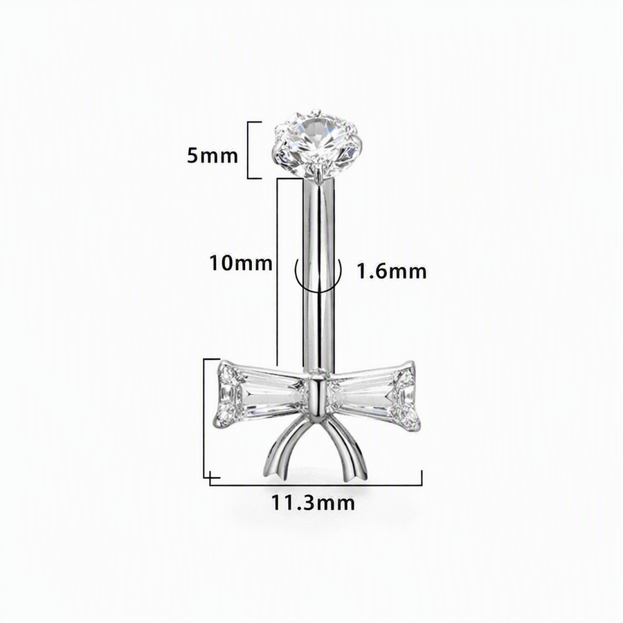Piercing con fiocco e zirconi in Titanio F136- Piercing per obelico