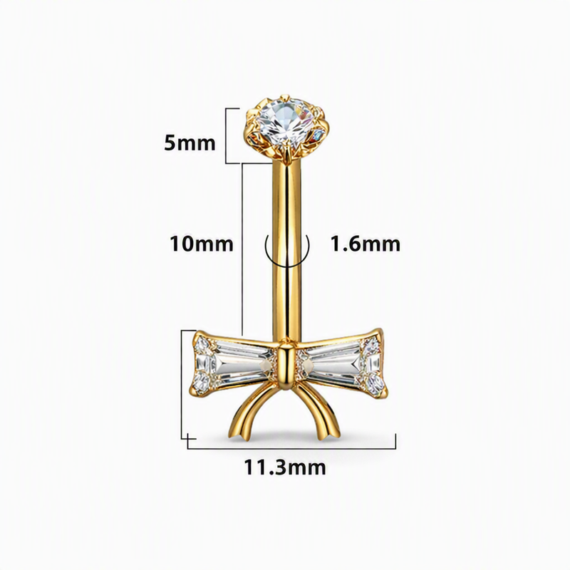 Piercing con fiocco e zirconi in Titanio F136- Piercing per ombelico