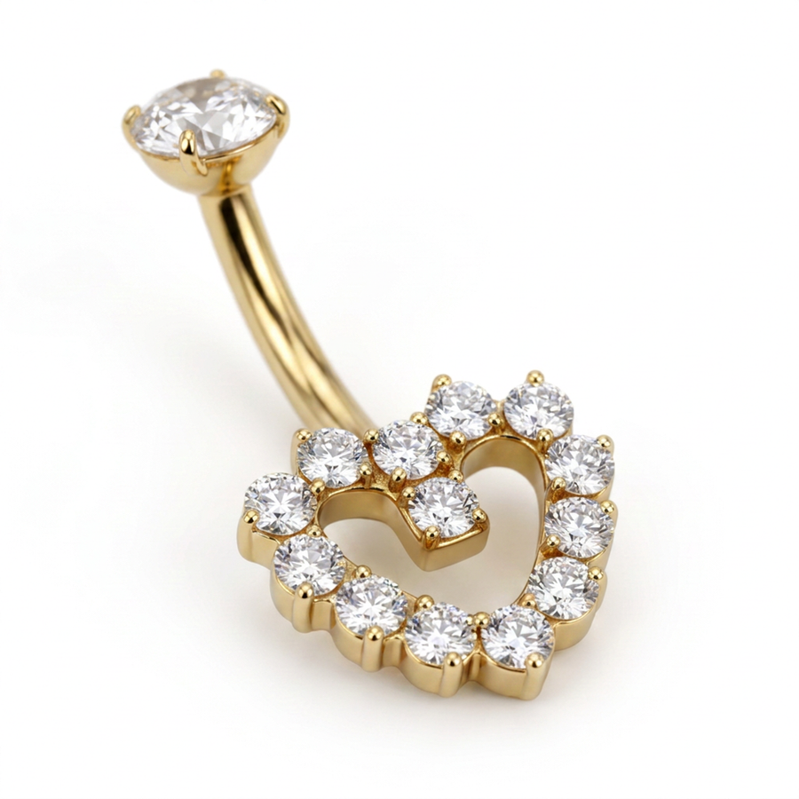 Piercing con cuore di zirconi in Titanio F136- Piercing per ombelico