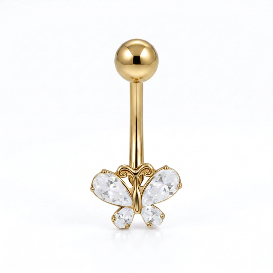 Piercing con farfalla di zirconi in Titanio F136- Piercing per obelico