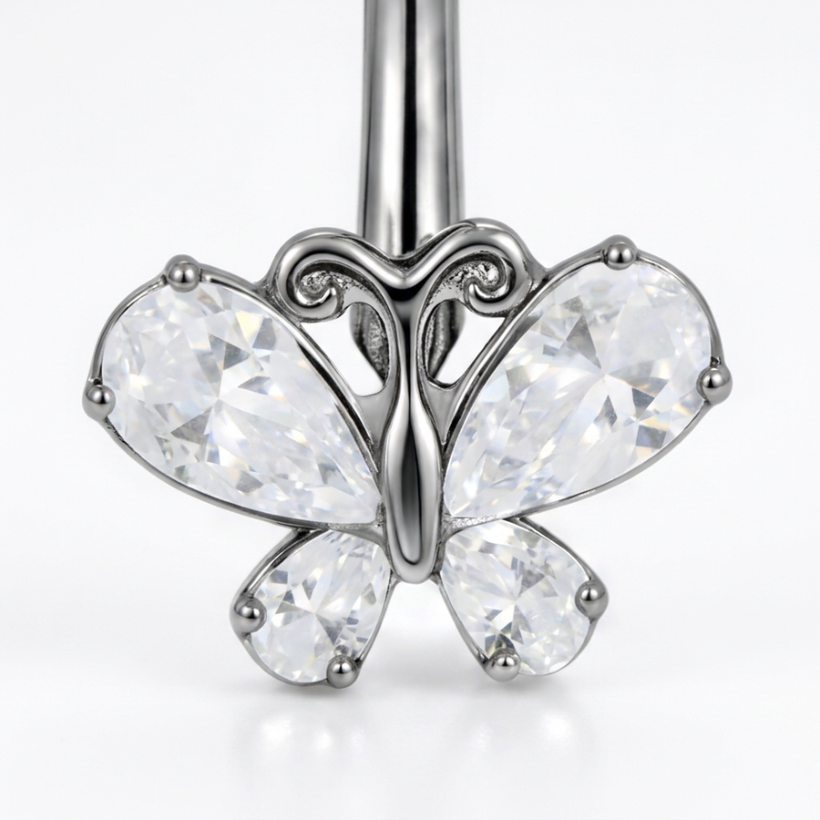 Piercing con farfalla di zirconi in Titanio F136- Piercing per obelico