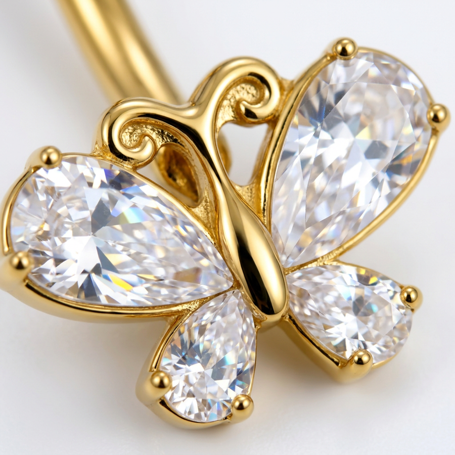 Piercing con farfalla di zirconi in Titanio F136- Piercing per obelico