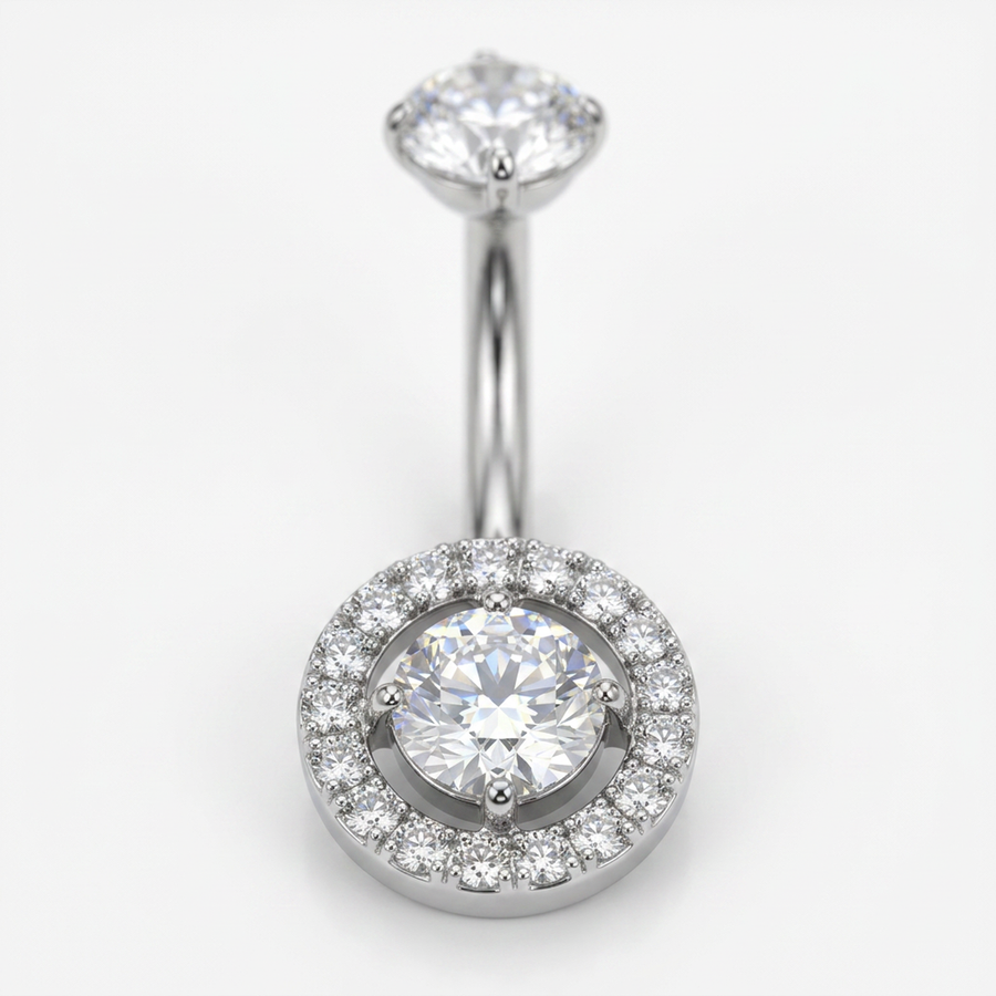 Piercing con zirconi in Titanio F136- Piercing per obelico
