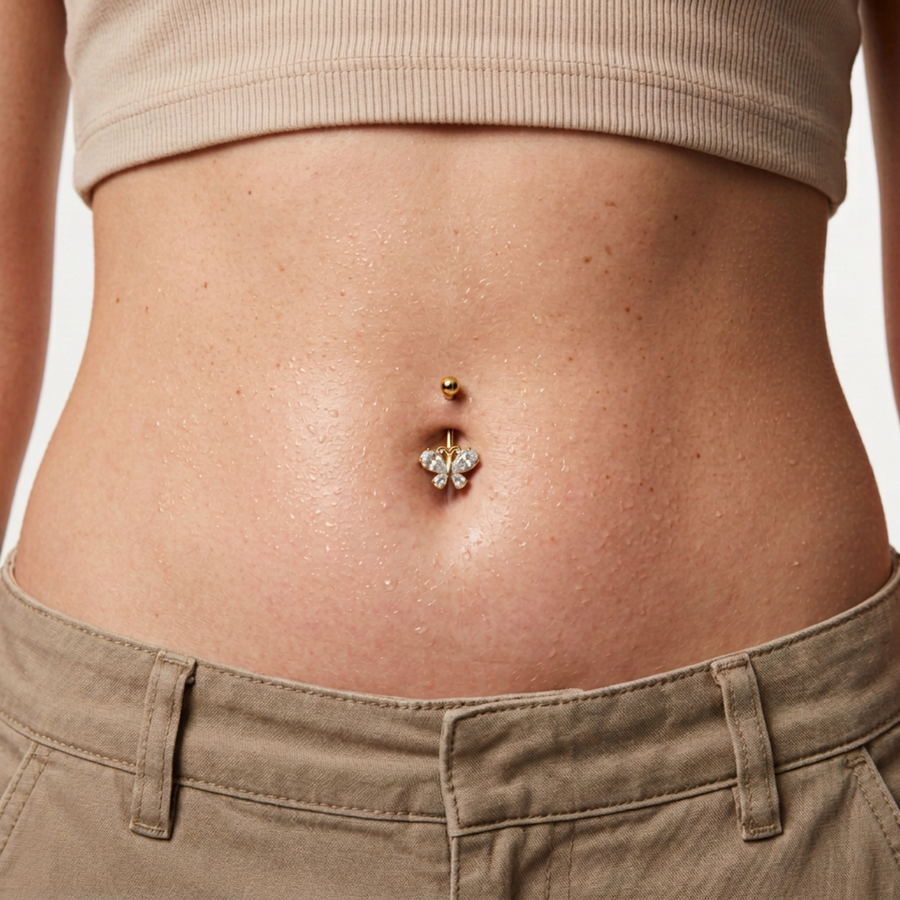 Piercing con farfalla di zirconi in Titanio F136- Piercing per obelico