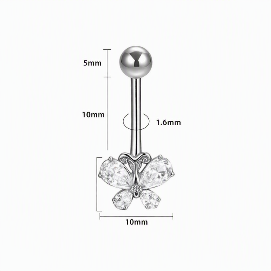 Piercing con farfalla di zirconi in Titanio F136- Piercing per obelico