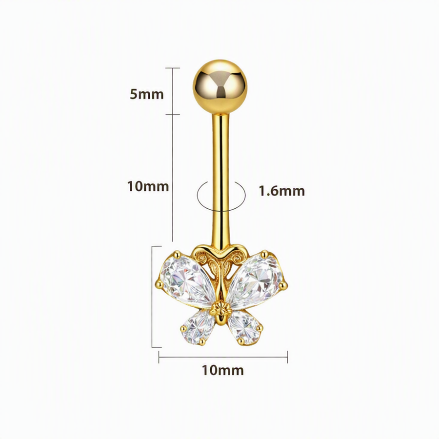 Piercing con farfalla di zirconi in Titanio F136- Piercing per obelico