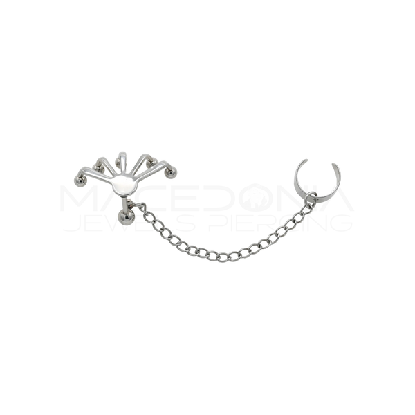 Orecchino con Catenina e Cerchietto a Cinque Sfere in Acciaio Chirurgico 316L