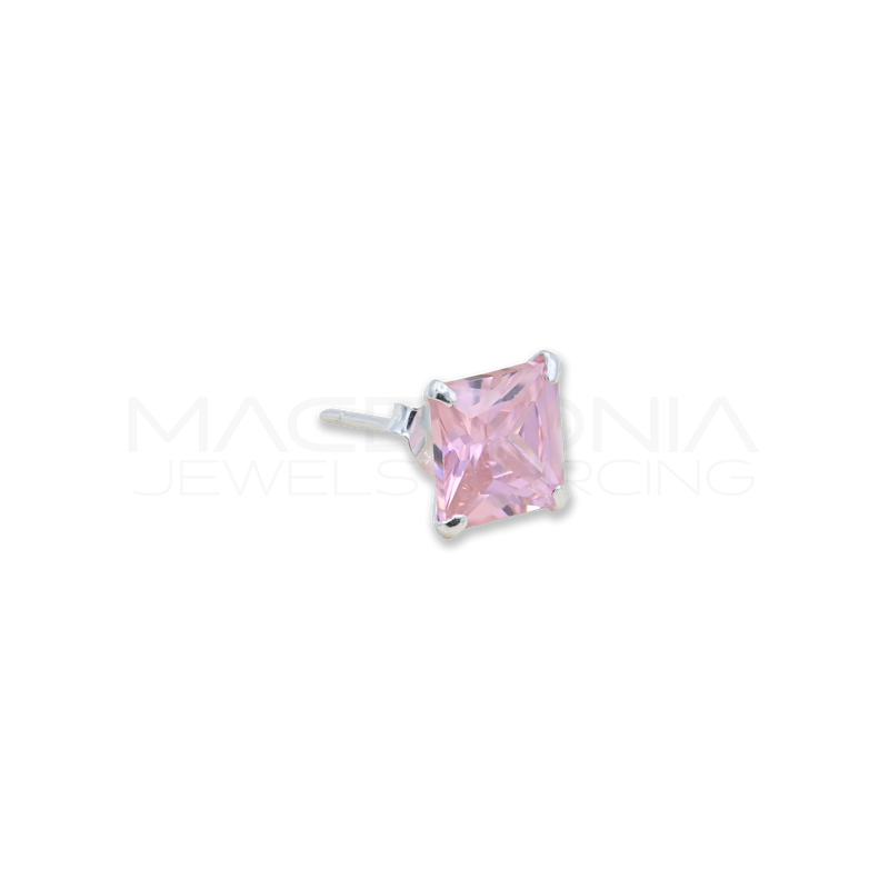 Orecchino Singolo con Zircone Incastonato Rosa in Argento 925