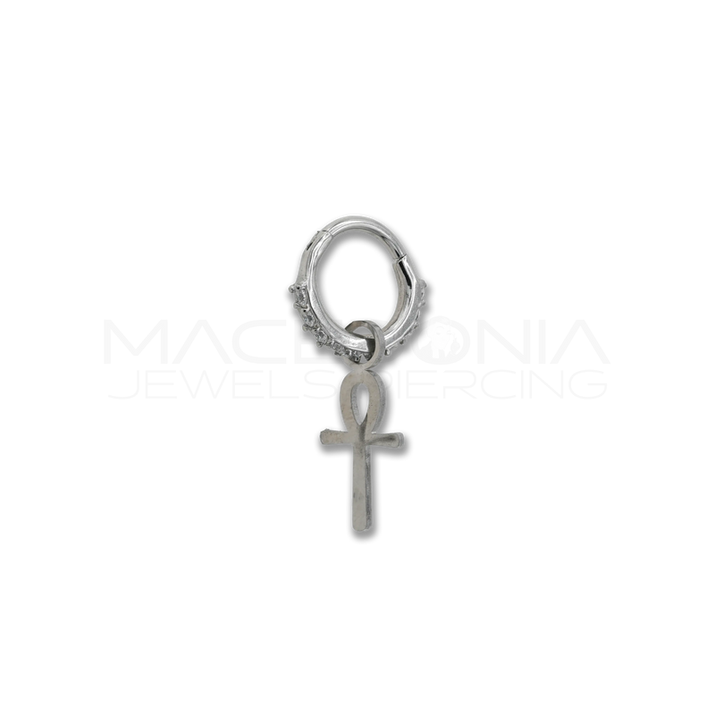 Piercing Croce Egiziana in Acciaio Chirurgico 316L con Zirconi Bianchi
