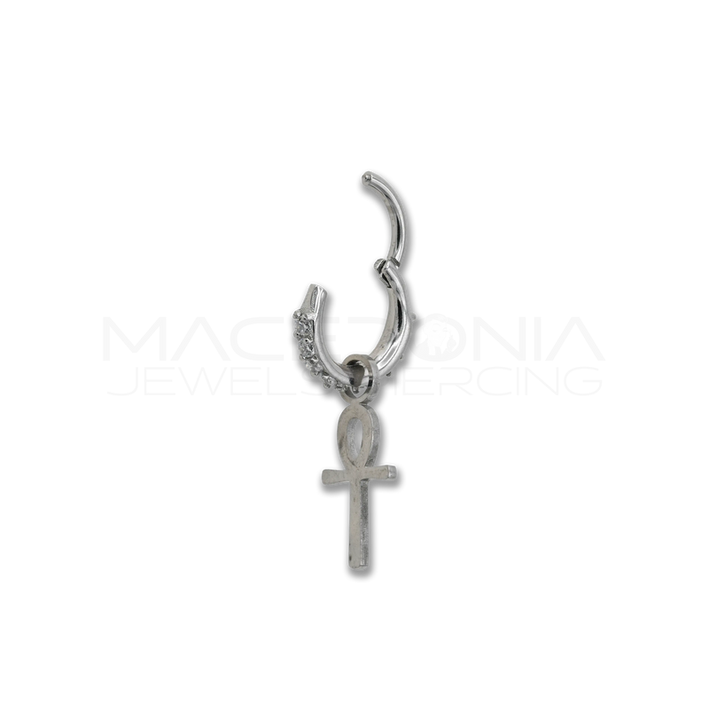 Piercing Croce Egiziana in Acciaio Chirurgico 316L con Zirconi Bianchi