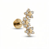 Piercing con tre fiori di zirconi in Titanio G23- Piercing per Lobo, helix, forward helix, conch, flat, tragus