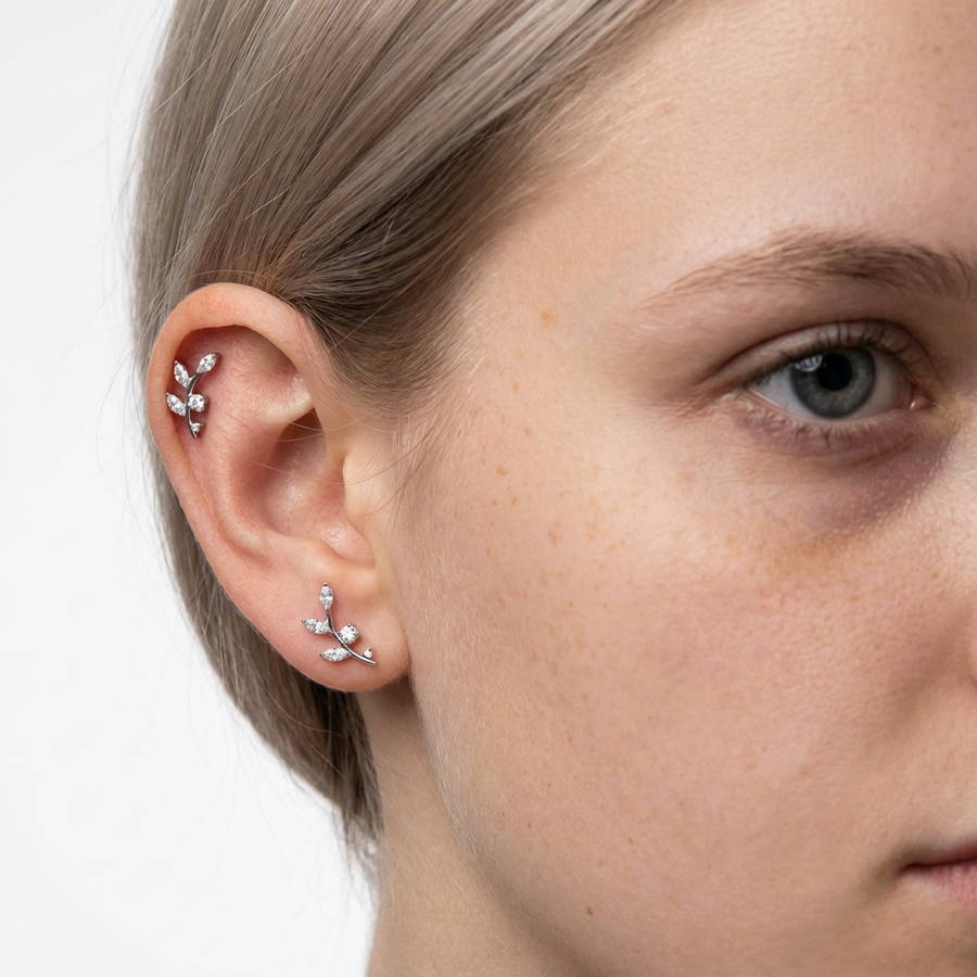Piercing con ramoscello in Titanio G23 - Piercing per lobo, helix, forward helix, conch, flat, tragus