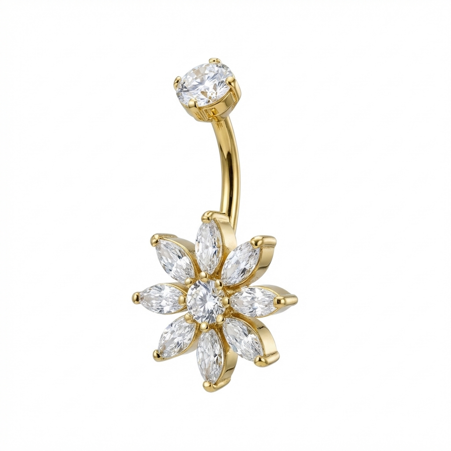 Piercing con fiore di zirconi in Titanio G23 - Piercing per ombelico