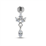 Piercing con zirconi e pendente in Titanio G23- Piercing per Lobo, helix, flat