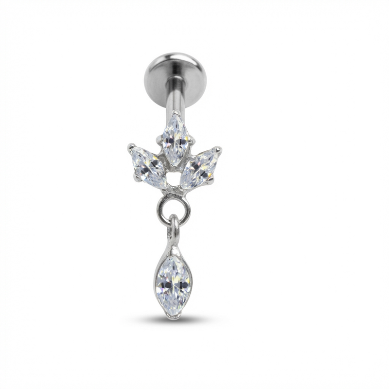 Piercing con zirconi e pendente in Titanio G23- Piercing per Lobo, helix, flat