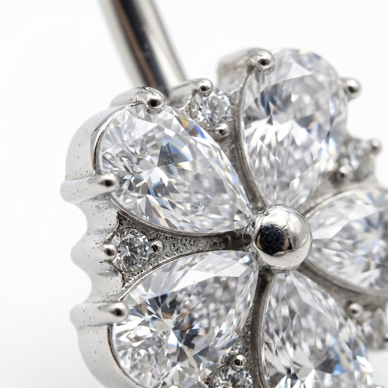 Piercing con fiore di zirconi in Titanio G23 - Piercing per ombelico