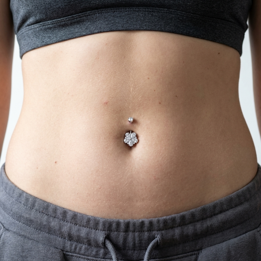 Piercing con fiore di zirconi in Titanio G23 - Piercing per ombelico