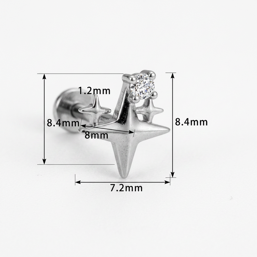 Piercing con stelline in Titanio G23- Piercing per Lobo, helix, forward helix, conch, flat, tragus