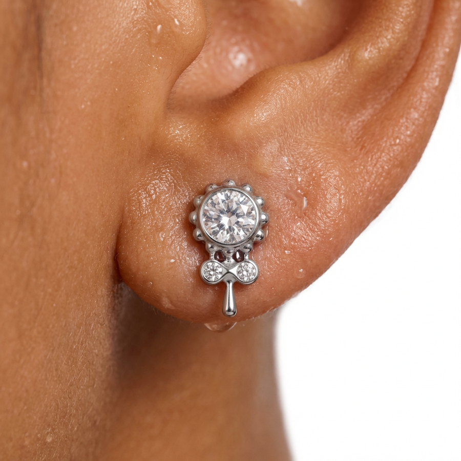 Barretta con fiore in Titanio - Piercing per orecchio
