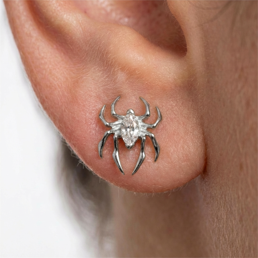 Piercing con ragno e zircone in Titanio G23 - Piercing per lobo, helix, forward helix, conch, flat, tragus