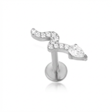 Piercing con serpente di zirconi in Titanio G23- Piercing per Lobo, helix, forward helix, conch, flat, tragus
