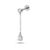 Piercing con zirconi e catenina pendente in Titanio G23- Piercing per Lobo, helix, flat