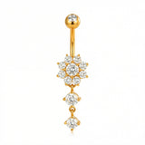 Piercing con fiore e due zirconi pendenti in Acciaio Chirurgico 316L - Piercing per ombelico