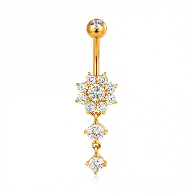 Piercing con fiore e due zirconi pendenti in Acciaio Chirurgico 316L - Piercing per ombelico
