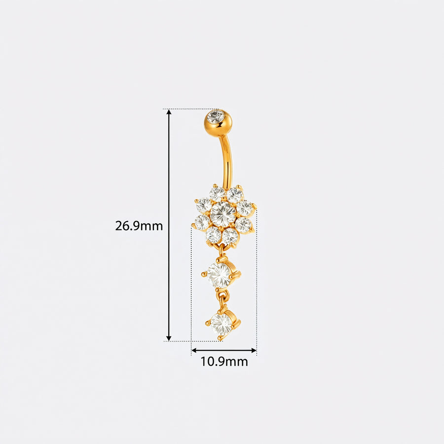 Piercing con fiore e due zirconi pendenti in Acciaio Chirurgico 316L - Piercing per ombelico