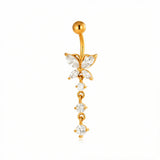 Piercing con farfalla e zirconi pendenti in Acciaio Chirurgico 316L - Piercing per ombelico