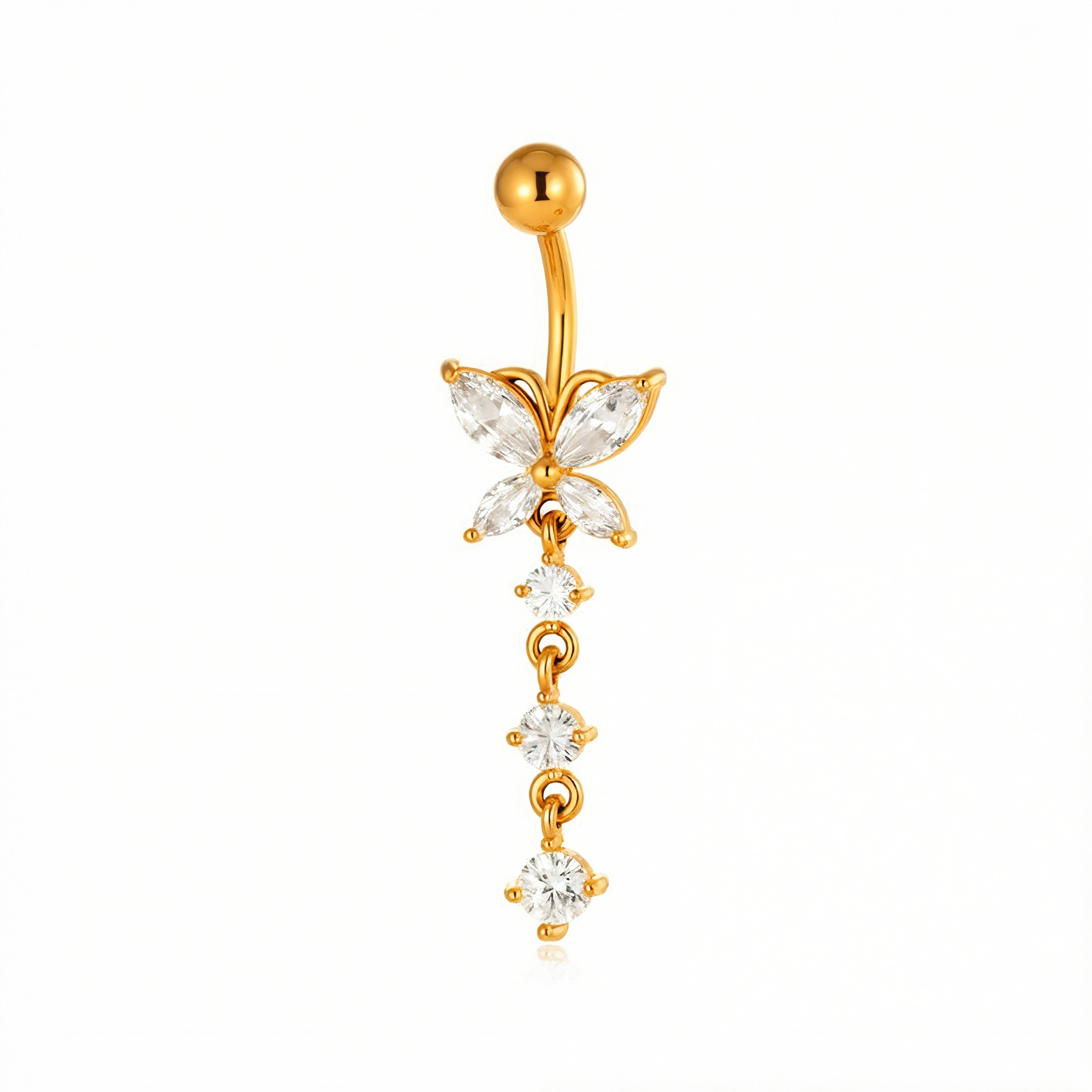 Piercing con farfalla e zirconi pendenti in Acciaio Chirurgico 316L - Piercing per ombelico