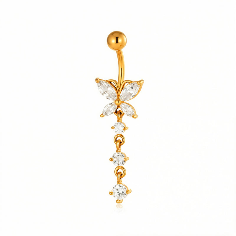 Piercing con farfalla e zirconi pendenti in Acciaio Chirurgico 316L - Piercing per ombelico